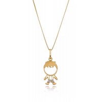 Pingente Menino Brilhantes + Corrente Veneziana Em Ouro 18k